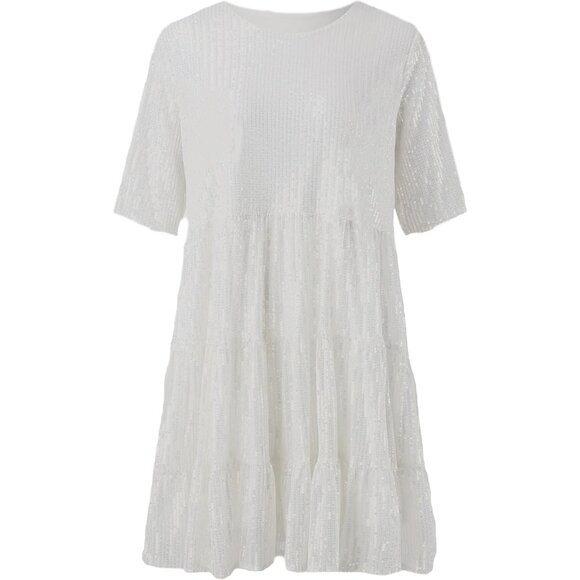 Women Sequin Dress Sparkly Giltter Short Sleeve A-Line Swing Party Wear - Picture 1 of 2